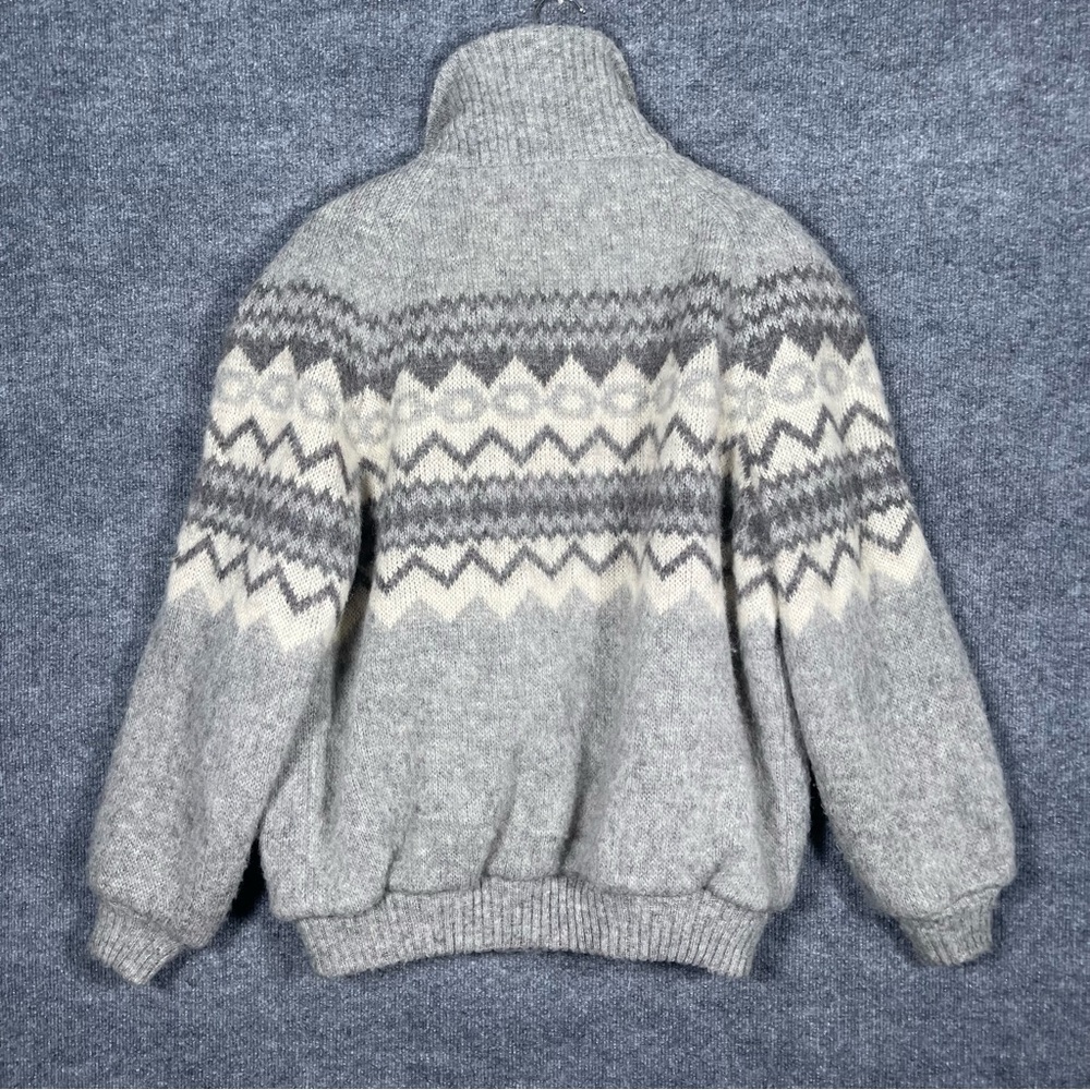 Hilda Ltd Men’s Large 100% Wool Gray Fair Isle‎ Button Down Grandpa Cardigan VTG - Picture 4 of 14